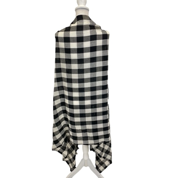 Talbots Scarf Wrap Plaid with Pompoms OS Black & White - Picture 11 of 11